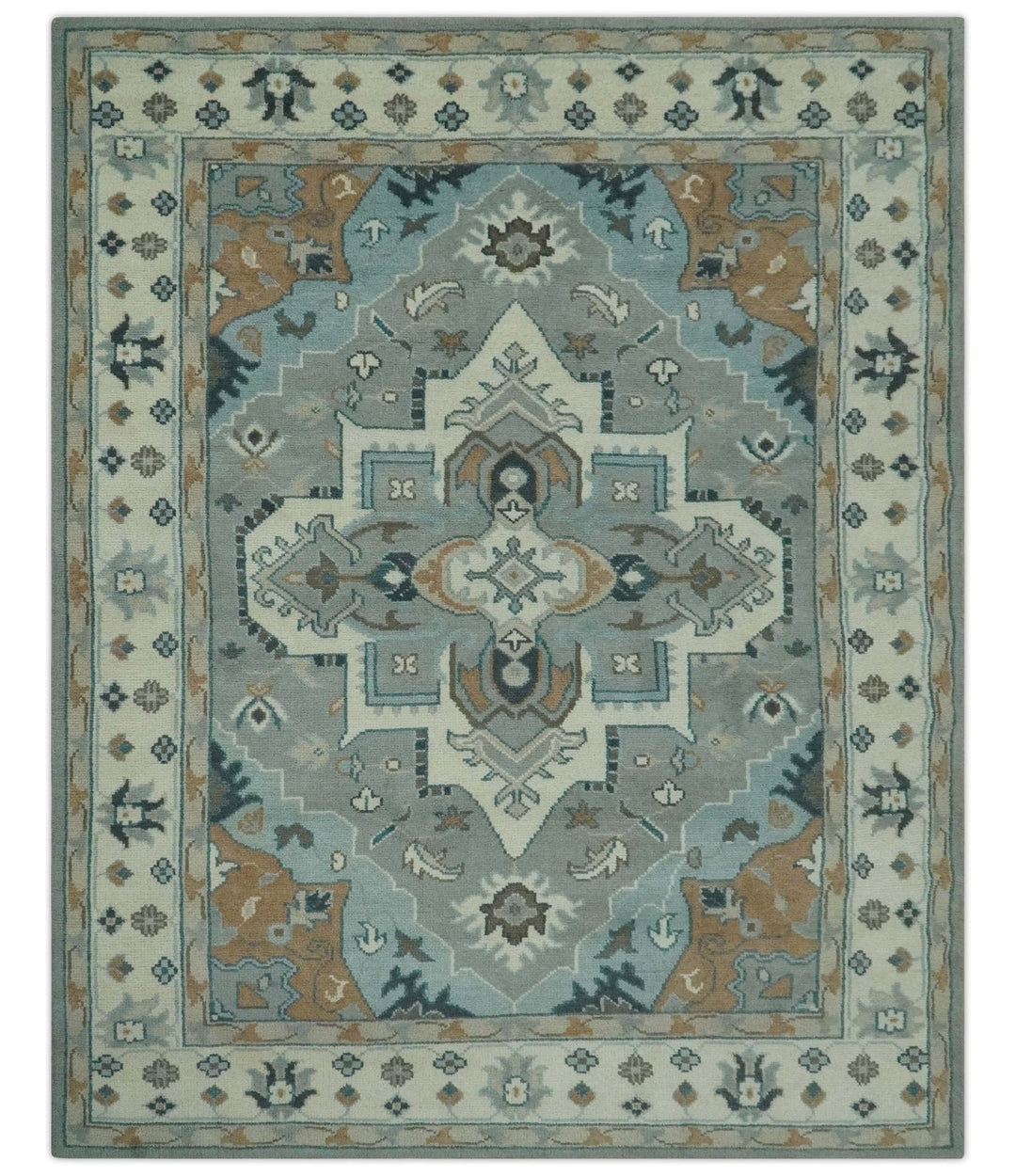 Traditional Heriz Gray and Ivory 7x9 and 8x10 Floral Hand Knotted wool Area Rug - The Rug Decor