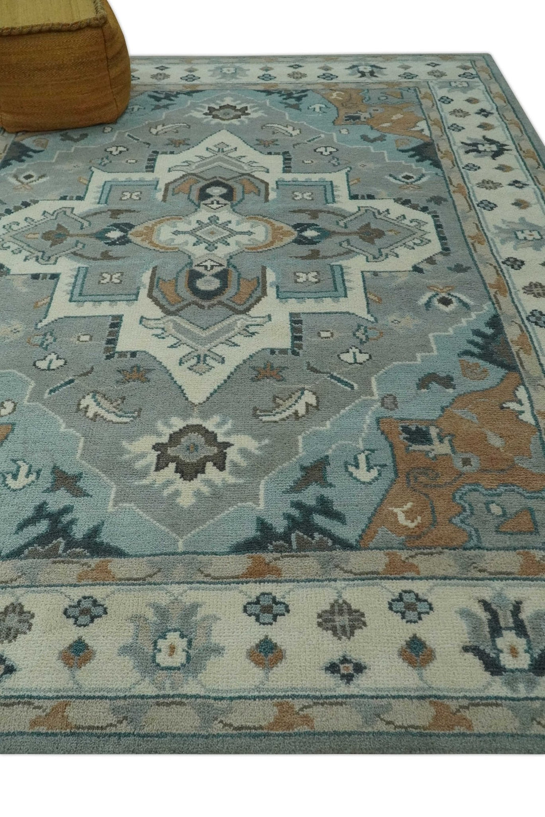 Traditional Heriz Gray and Ivory 7x9 and 8x10 Floral Hand Knotted wool Area Rug - The Rug Decor