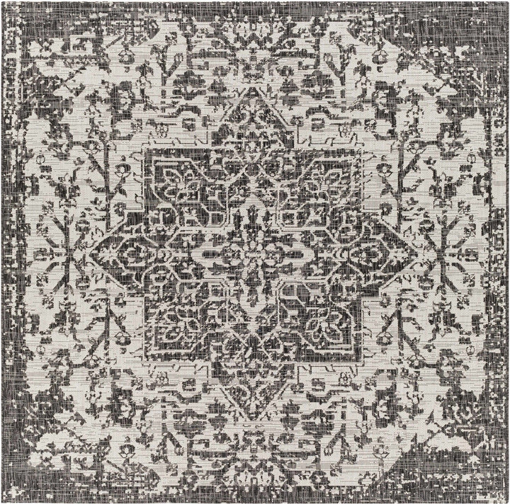 Traditional Heriz Medallion Design Charcoal and Silver Indoor and Outdoor Area Rug - The Rug Decor
