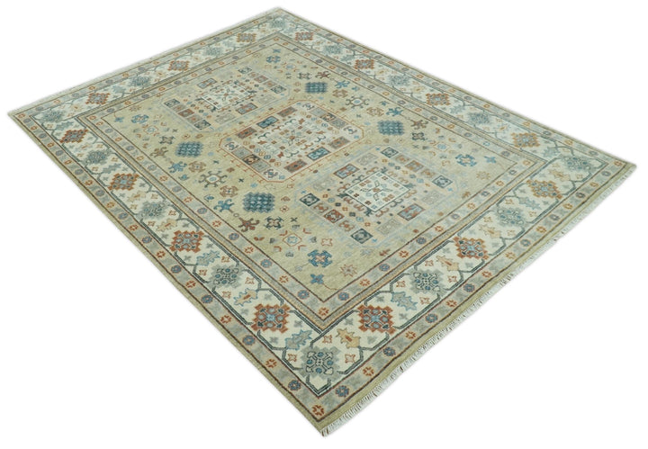 Traditional Mamluk Design Beige and Ivory Hand Knotted 8x10 wool area rug - The Rug Decor