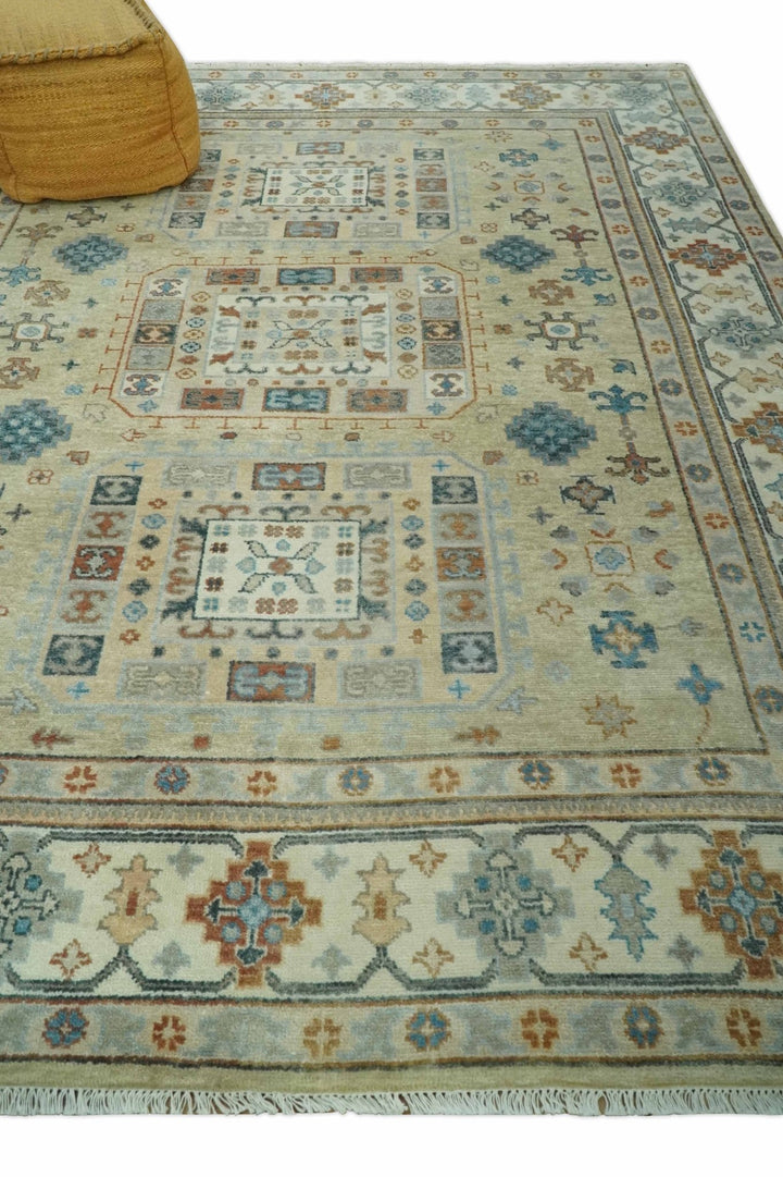 Traditional Mamluk Design Beige and Ivory Hand Knotted 8x10 wool area rug - The Rug Decor