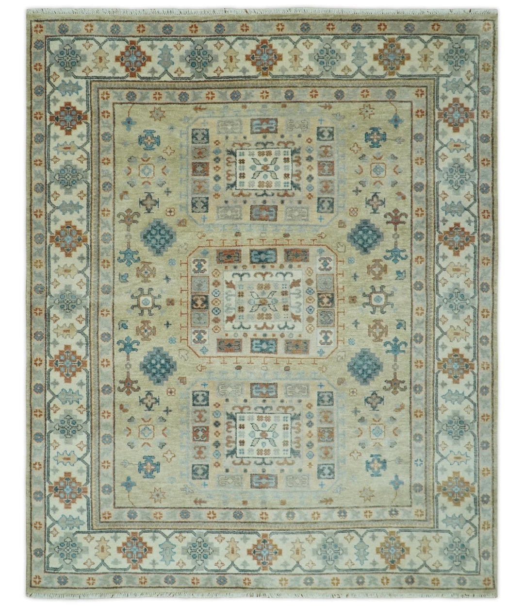 Traditional Mamluk Design Beige and Ivory Hand Knotted 8x10 wool area rug - The Rug Decor