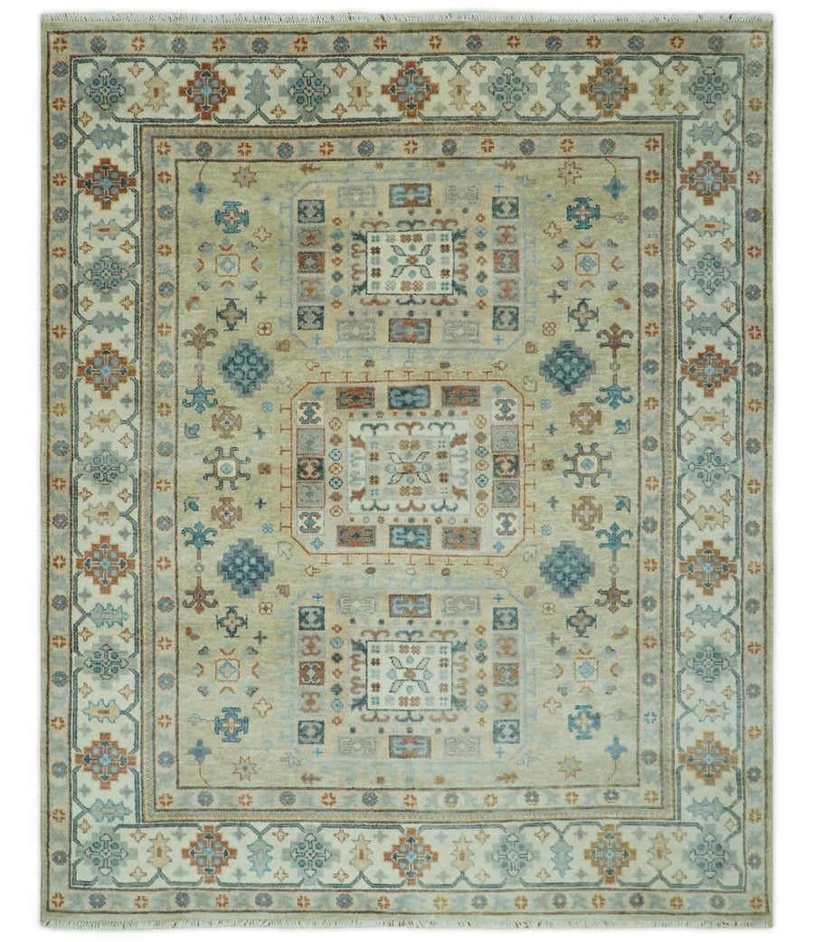 Traditional Mamluk Design Beige and Ivory Hand Knotted 8x10 wool area rug - The Rug Decor