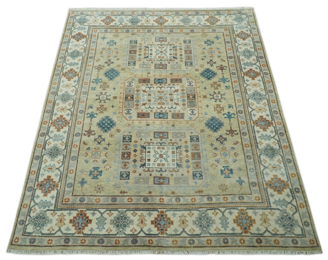 Traditional Mamluk Design Beige and Ivory Hand Knotted 8x10 wool area rug - The Rug Decor