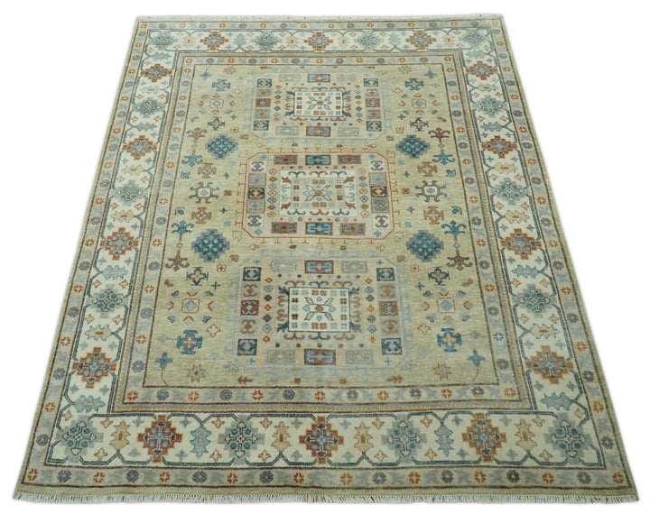 Traditional Mamluk Design Beige and Ivory Hand Knotted 8x10 wool area rug - The Rug Decor