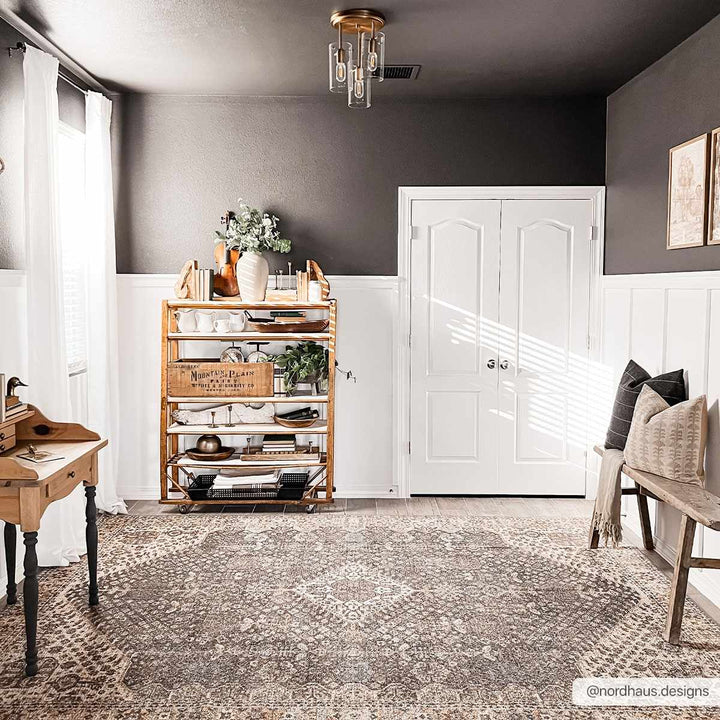 Traditional Oriental Design Beige and Purple Medium pile Area rug - The Rug Decor