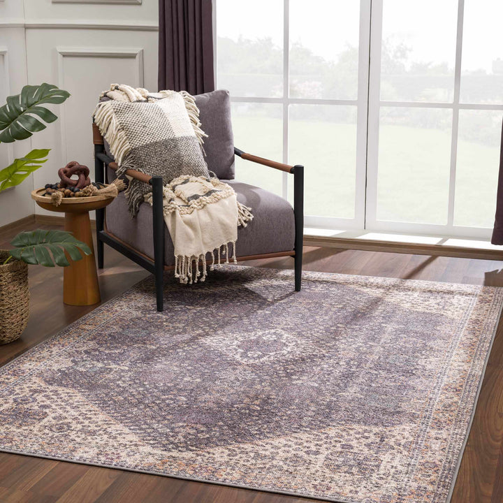 Traditional Oriental Design Beige and Purple Medium pile Area rug - The Rug Decor