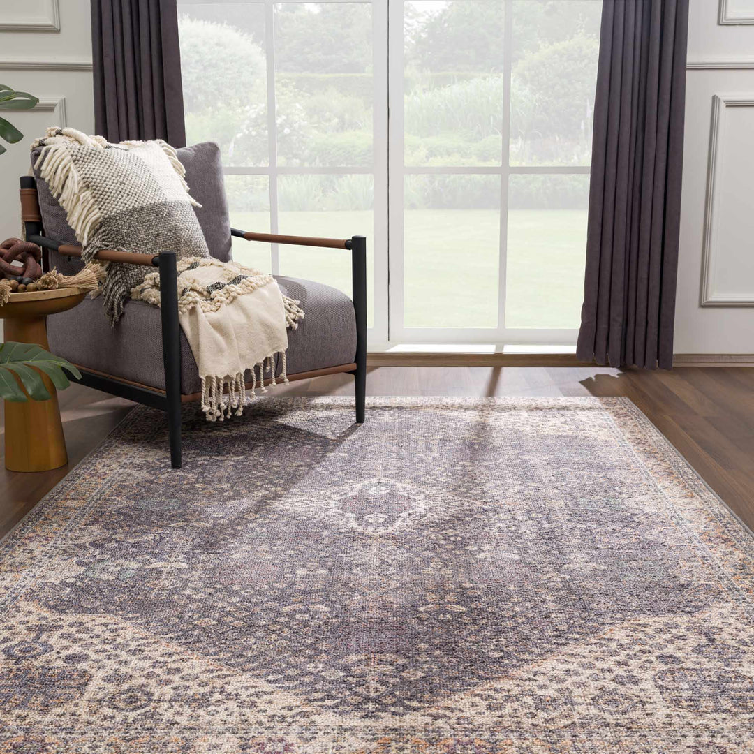 Traditional Oriental Design Beige and Purple Medium pile Area rug - The Rug Decor