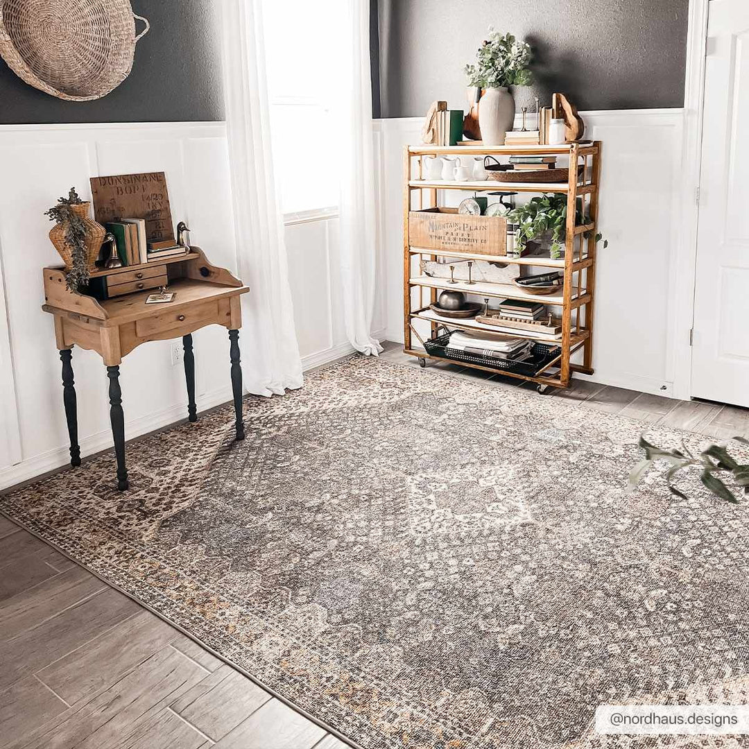 Traditional Oriental Design Beige and Purple Medium pile Area rug - The Rug Decor