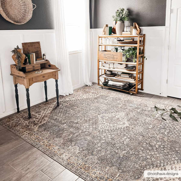 Traditional Oriental Design Beige and Purple Medium pile Area rug - The Rug Decor