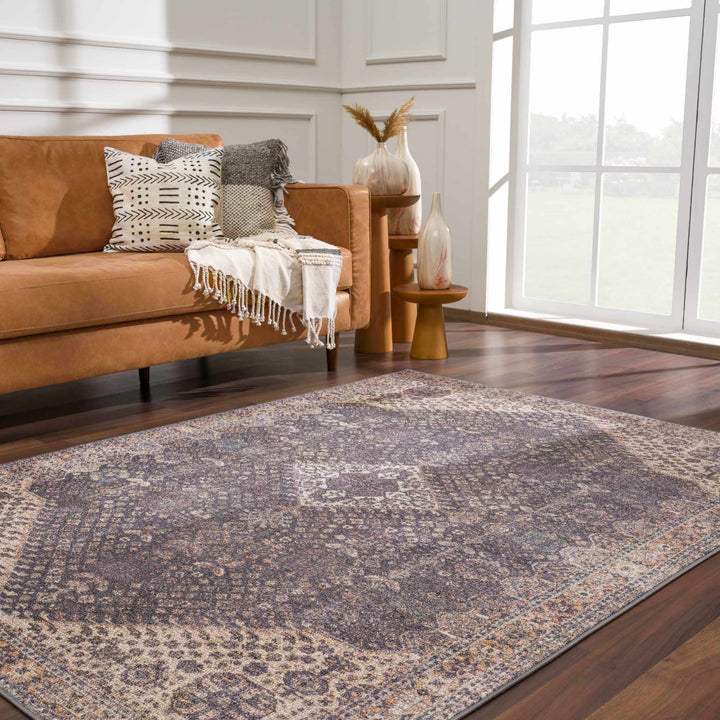 Traditional Oriental Design Beige and Purple Medium pile Area rug - The Rug Decor