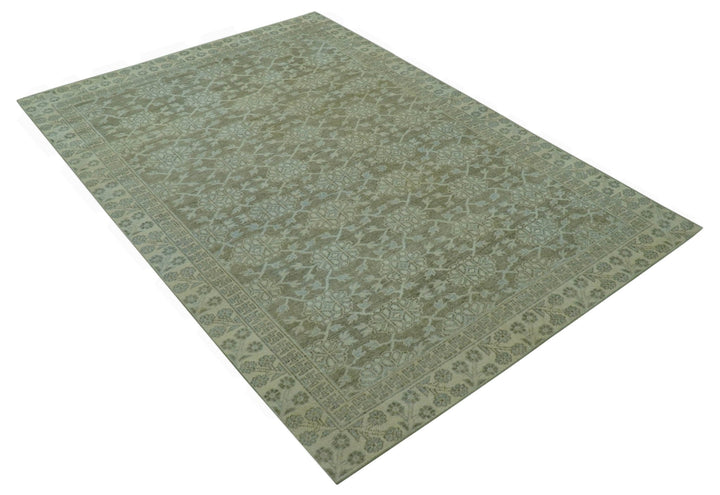 Traditional Oriental Design Brown, Blue And Beige Hand Knotted 6x8 Wool Area Rug - The Rug Decor
