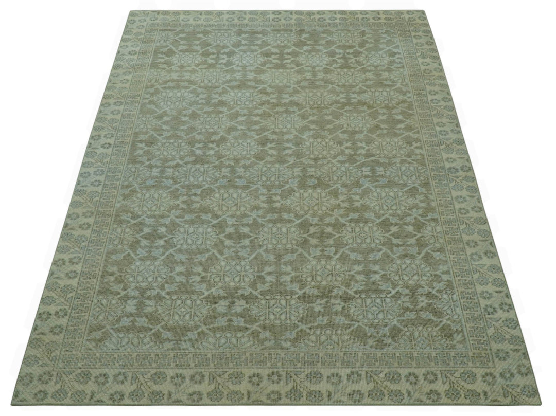Traditional Oriental Design Brown, Blue And Beige Hand Knotted 6x8 Wool Area Rug - The Rug Decor
