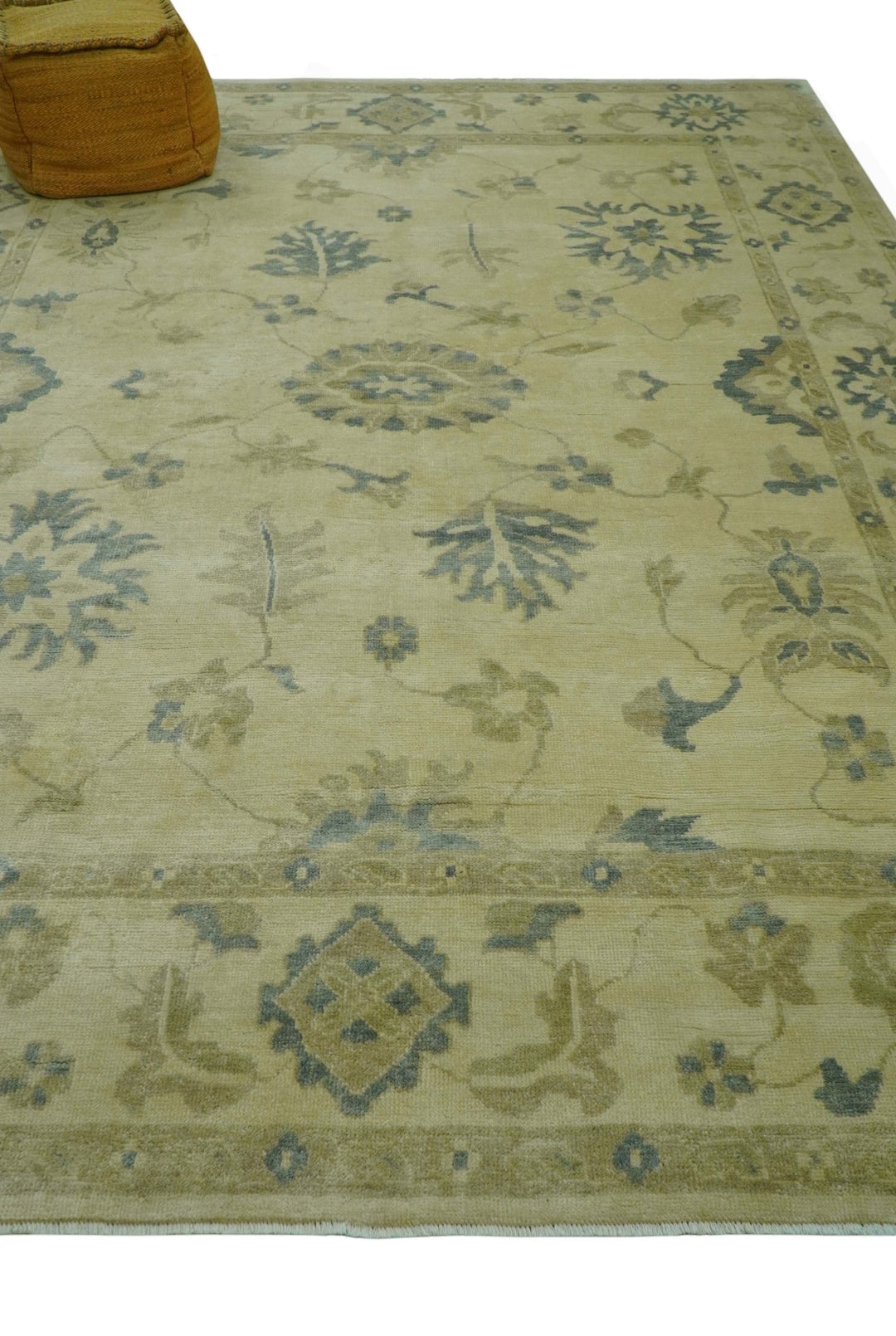 Traditional Oushak Design Beige And Gray Hand Knotted 9x12 Wool Area Rug - The Rug Decor