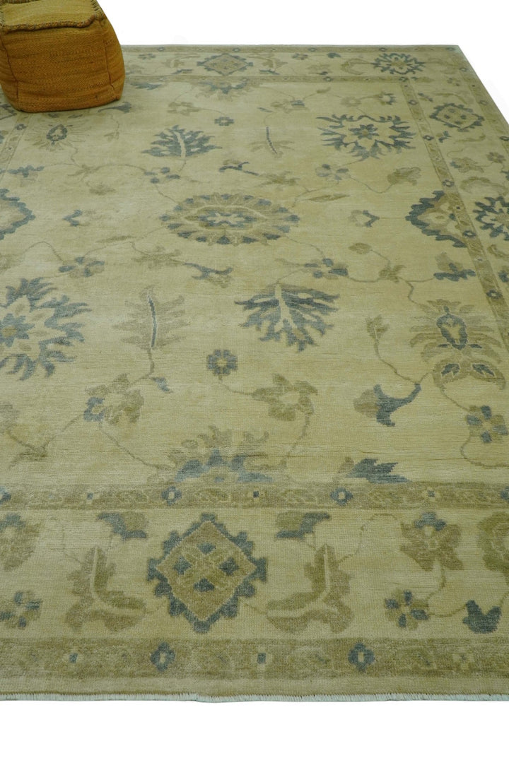 Traditional Oushak Design Beige And Gray Hand Knotted 9x12 Wool Area Rug - The Rug Decor