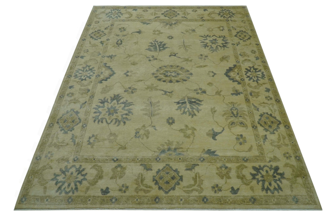 Traditional Oushak Design Beige And Gray Hand Knotted 9x12 Wool Area Rug - The Rug Decor