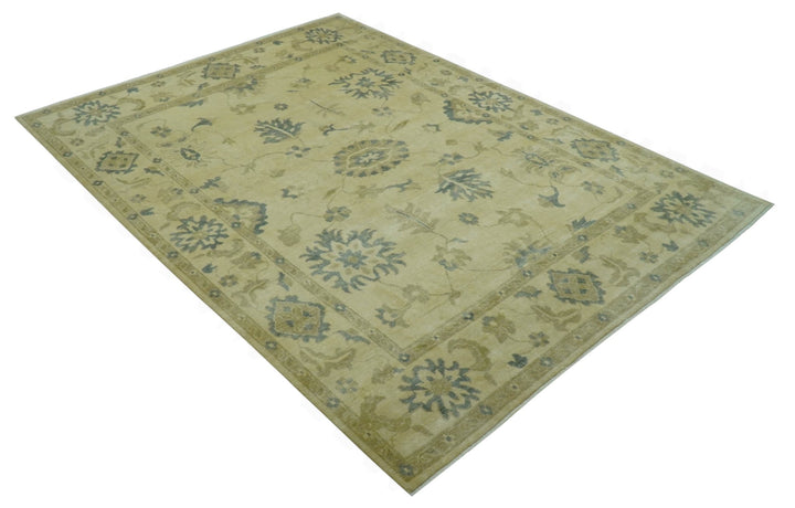 Traditional Oushak Design Beige And Gray Hand Knotted 9x12 Wool Area Rug - The Rug Decor