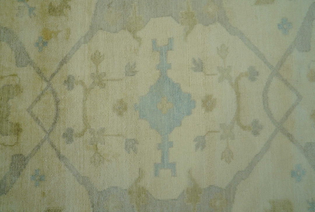 Traditional Oushak Design Blue And Beige Hand Knotted 10x10 Wool Area Rug - The Rug Decor