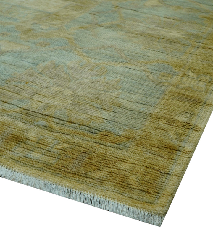 Traditional Oushak Design Blue And Beige Hand Knotted 10x10 Wool Area Rug - The Rug Decor