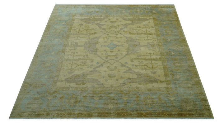 Traditional Oushak Design Blue And Beige Hand Knotted 10x10 Wool Area Rug - The Rug Decor