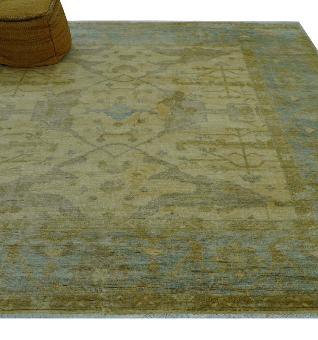 Traditional Oushak Design Blue And Beige Hand Knotted 10x10 Wool Area Rug - The Rug Decor