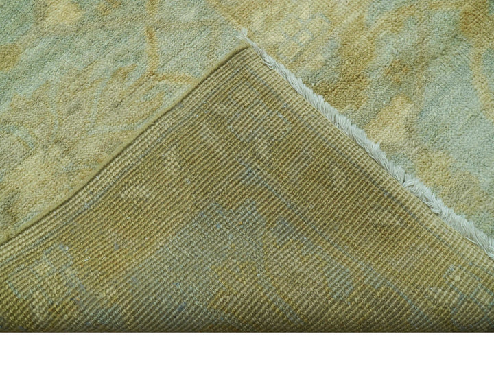 Traditional Oushak Design Blue And Beige Hand Knotted 10x10 Wool Area Rug - The Rug Decor