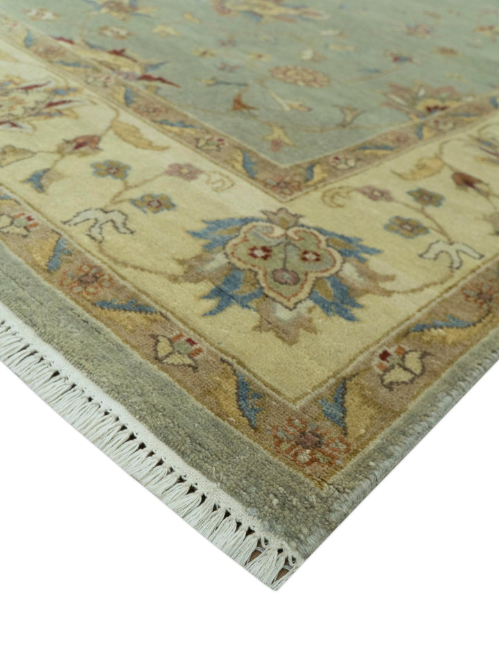 Traditional Oushak Design Green, Blue And Rust 6.5x8 Hand Knotted wool rug - The Rug Decor