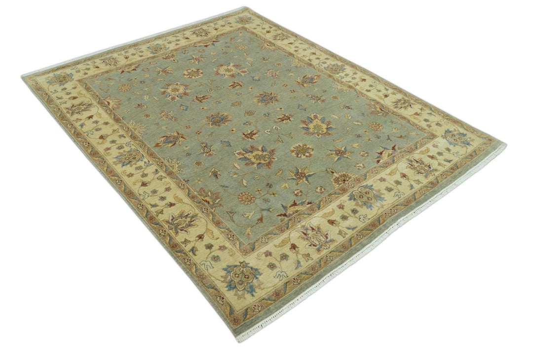 Traditional Oushak Design Green, Blue And Rust 6.5x8 Hand Knotted wool rug - The Rug Decor