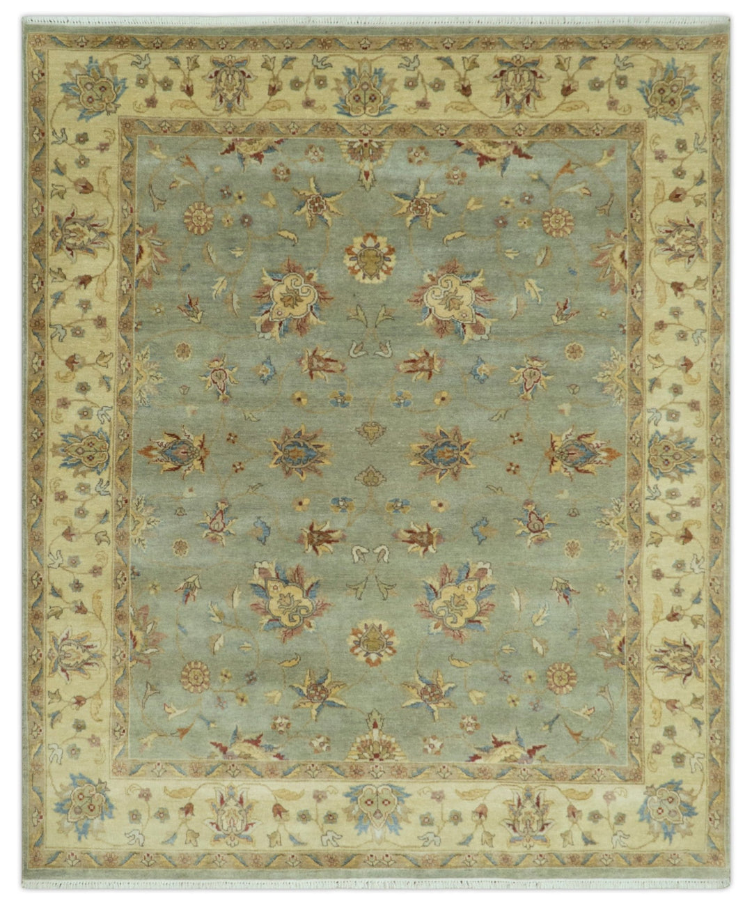 Traditional Oushak Design Green, Blue And Rust 6.5x8 Hand Knotted wool rug - The Rug Decor