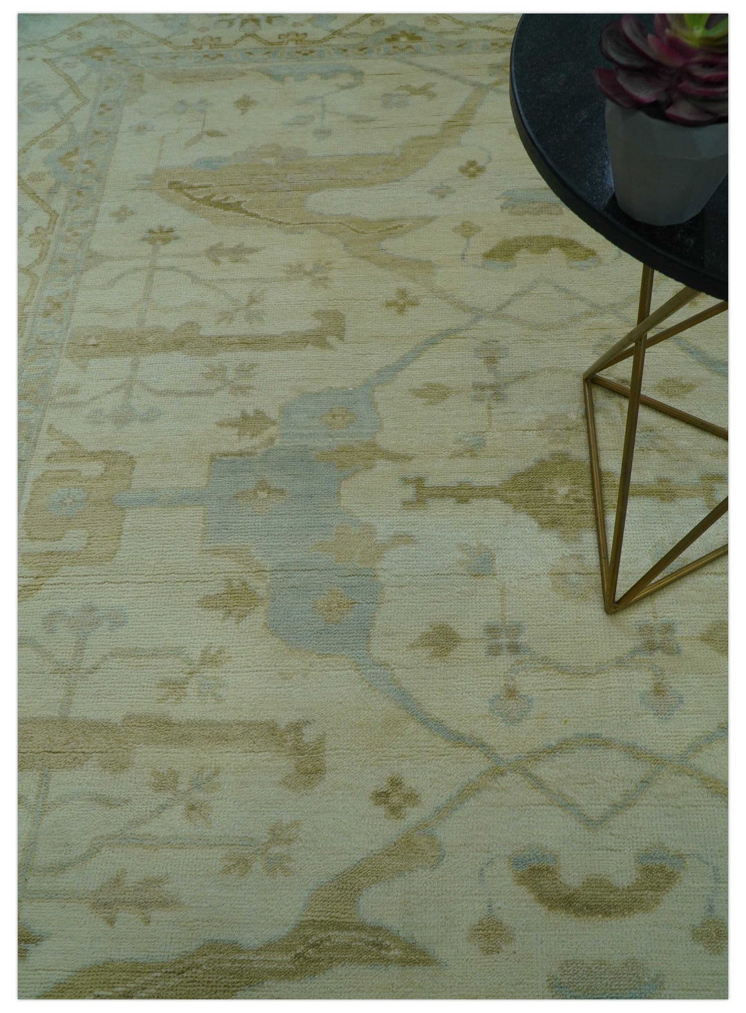 Traditional Oushak Design Ivory And Brown Hand Knotted 8x10 Wool Area Rug - The Rug Decor