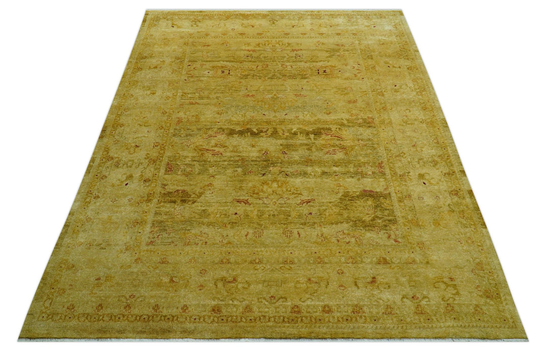 Traditional Oushak Design Olive And Rust Hand Knotted 9x12 Wool Area Rug - The Rug Decor