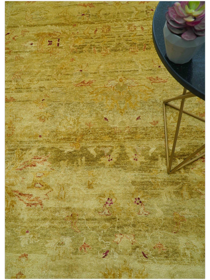 Traditional Oushak Design Olive And Rust Hand Knotted 9x12 Wool Area Rug - The Rug Decor