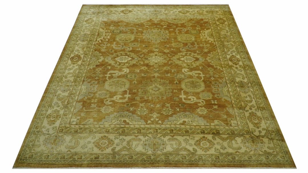 Traditional Oushak Design Rust And Beige Hand Knotted 8x10 Wool Area Rug - The Rug Decor