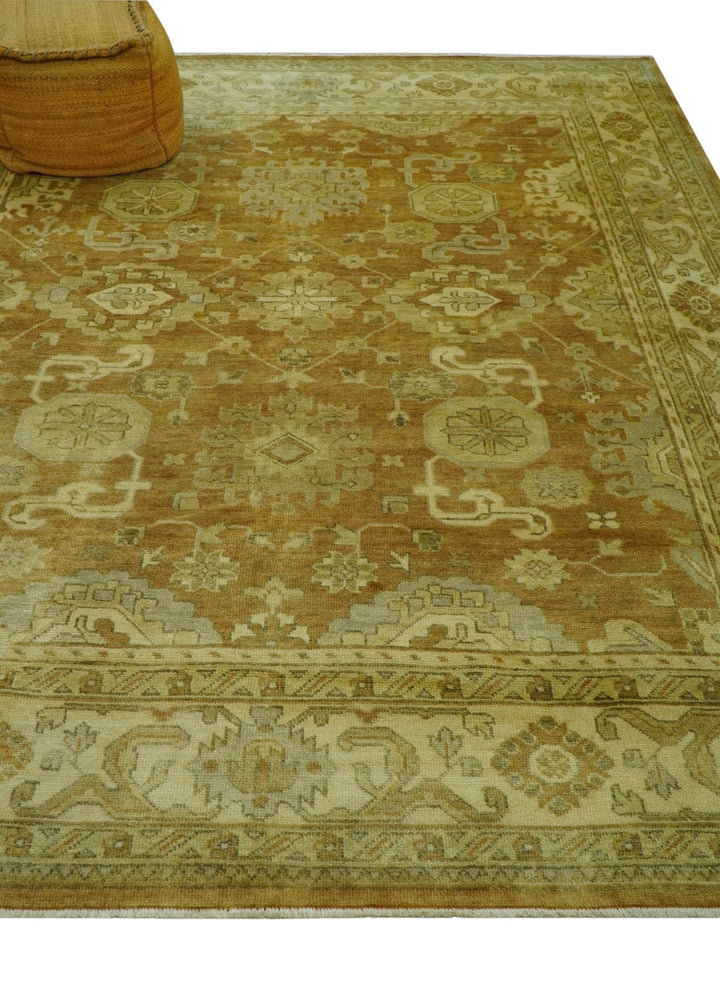 Traditional Oushak Design Rust And Beige Hand Knotted 8x10 Wool Area Rug - The Rug Decor
