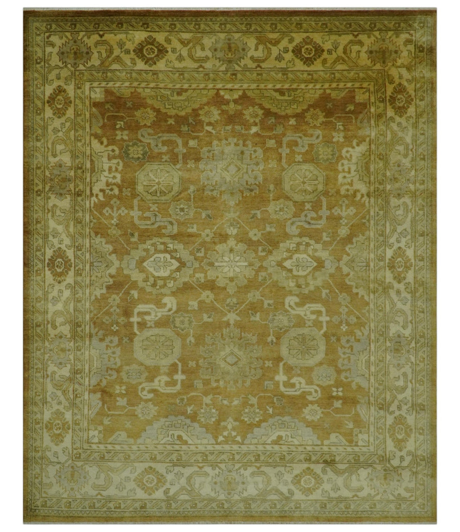 Traditional Oushak Design Rust And Beige Hand Knotted 8x10 Wool Area Rug - The Rug Decor