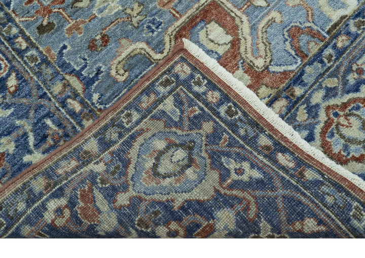 Traditional Serapi Design Rust And Blue Hand Knotted 8x10 Wool Area Rug - The Rug Decor