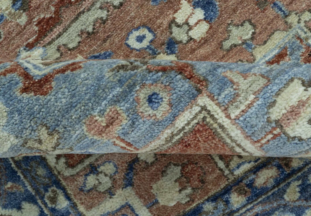 Traditional Serapi Design Rust And Blue Hand Knotted 8x10 Wool Area Rug - The Rug Decor