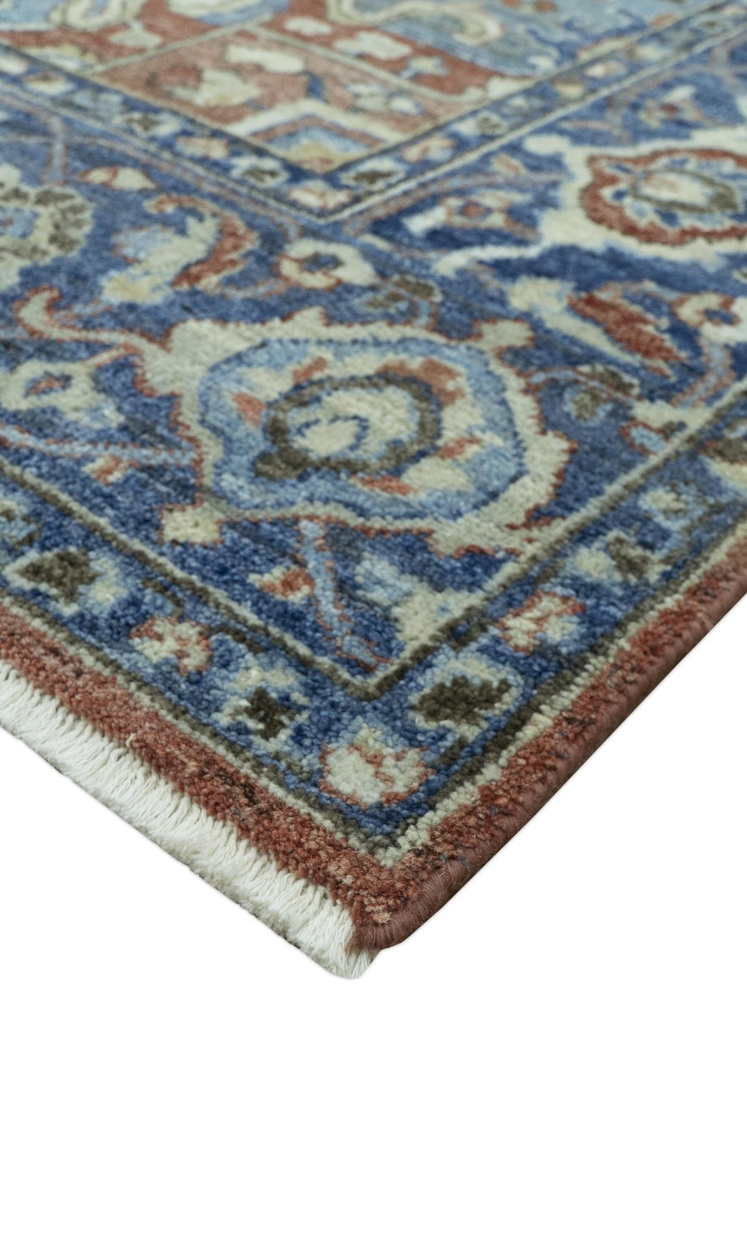 Traditional Serapi Design Rust And Blue Hand Knotted 8x10 Wool Area Rug - The Rug Decor