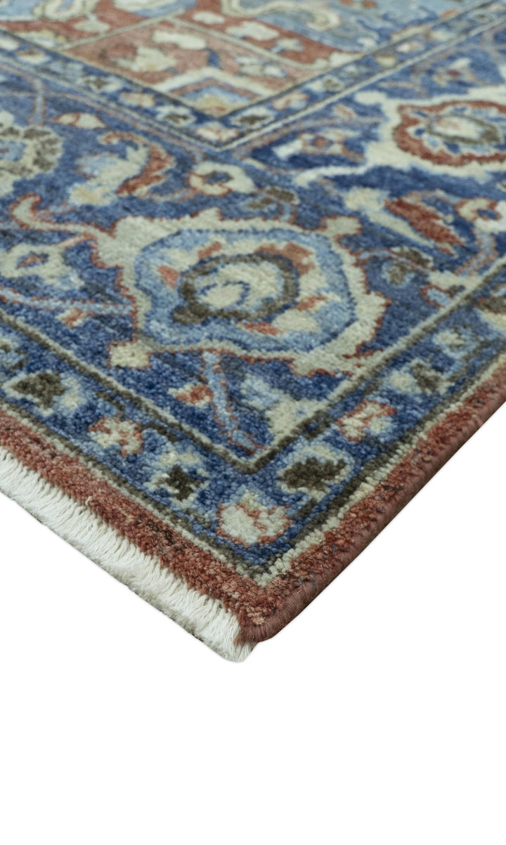 Traditional Serapi Design Rust And Blue Hand Knotted 8x10 Wool Area Rug - The Rug Decor