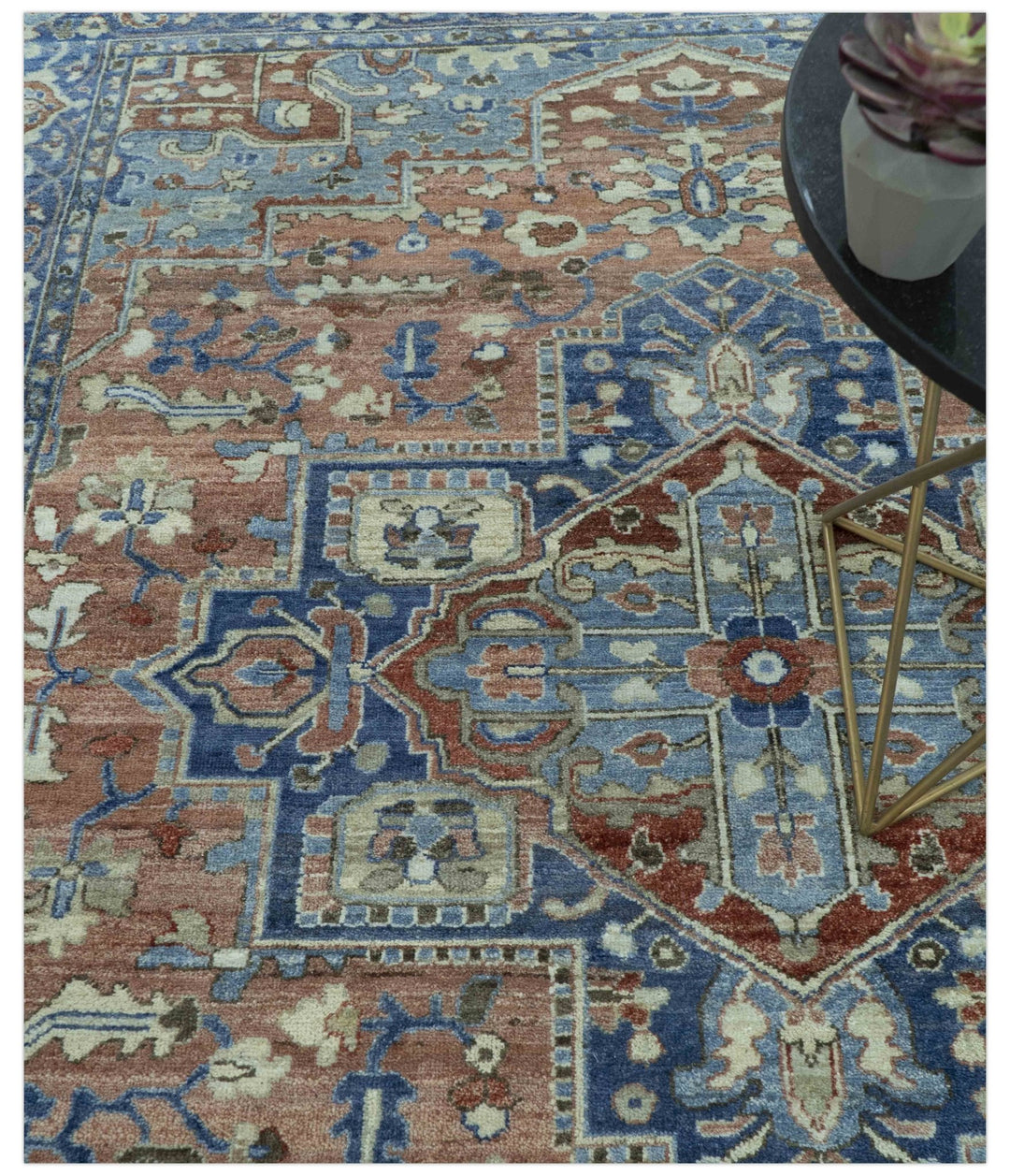 Traditional Serapi Design Rust And Blue Hand Knotted 8x10 Wool Area Rug - The Rug Decor