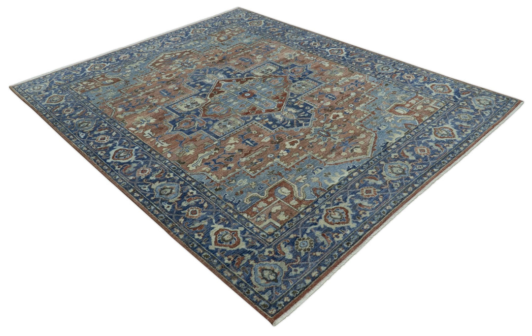 Traditional Serapi Design Rust And Blue Hand Knotted 8x10 Wool Area Rug - The Rug Decor