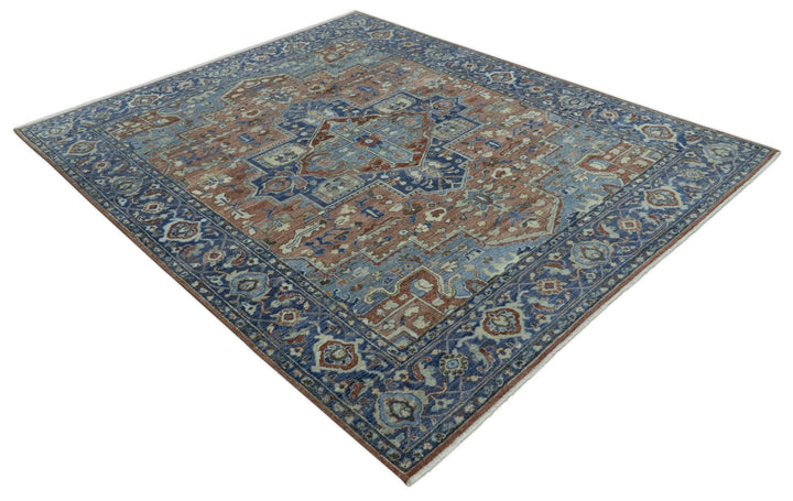 Traditional Serapi Design Rust And Blue Hand Knotted 8x10 Wool Area Rug - The Rug Decor