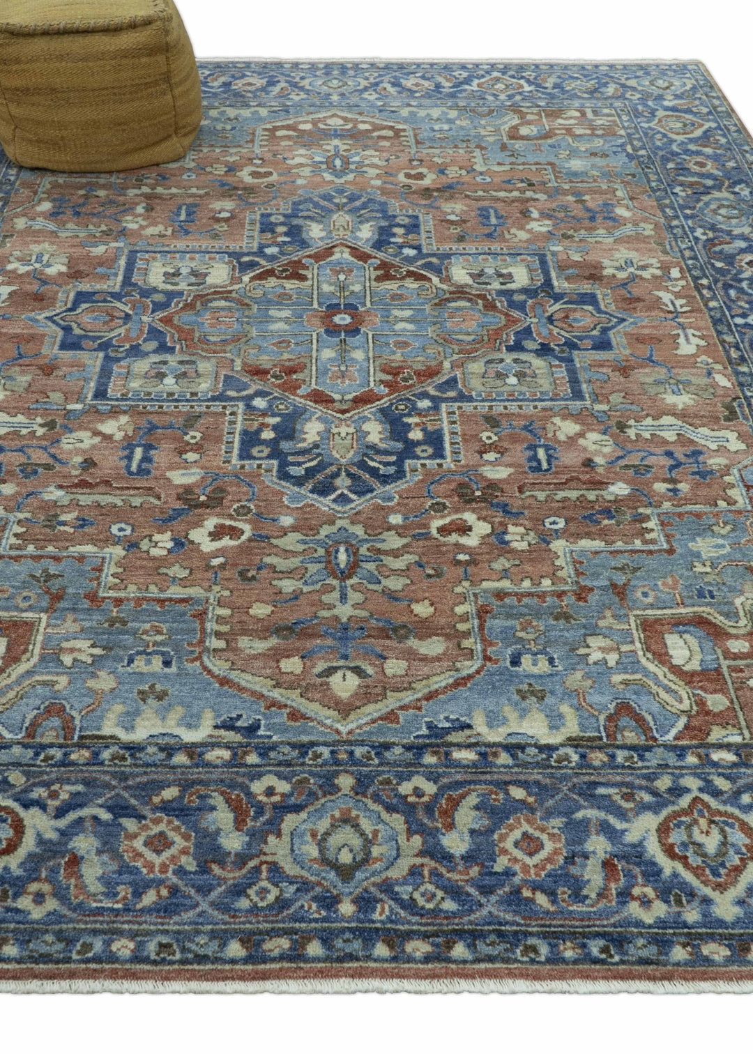 Traditional Serapi Design Rust And Blue Hand Knotted 8x10 Wool Area Rug - The Rug Decor