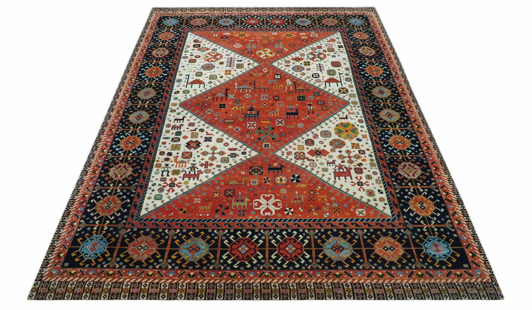Traditional Tribal Rust And Ivory 8x11 Hand Knotted wool Area Rug - The Rug Decor