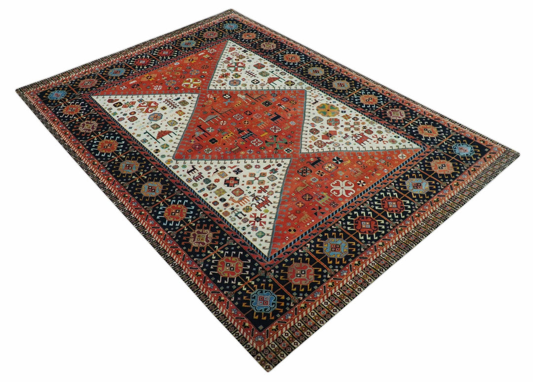 Traditional Tribal Rust And Ivory 8x11 Hand Knotted wool Area Rug - The Rug Decor