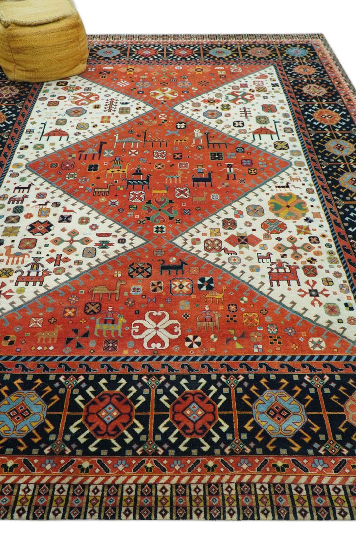 Traditional Tribal Rust And Ivory 8x11 Hand Knotted wool Area Rug - The Rug Decor