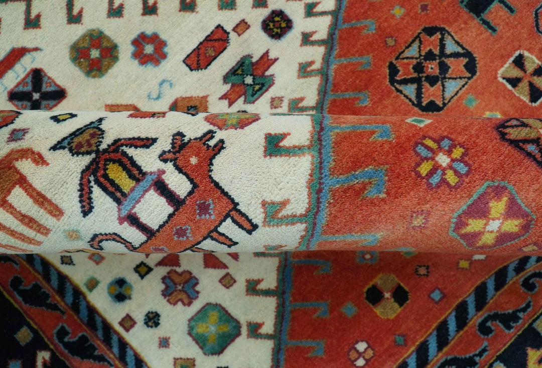 Traditional Tribal Rust And Ivory 8x11 Hand Knotted wool Area Rug - The Rug Decor