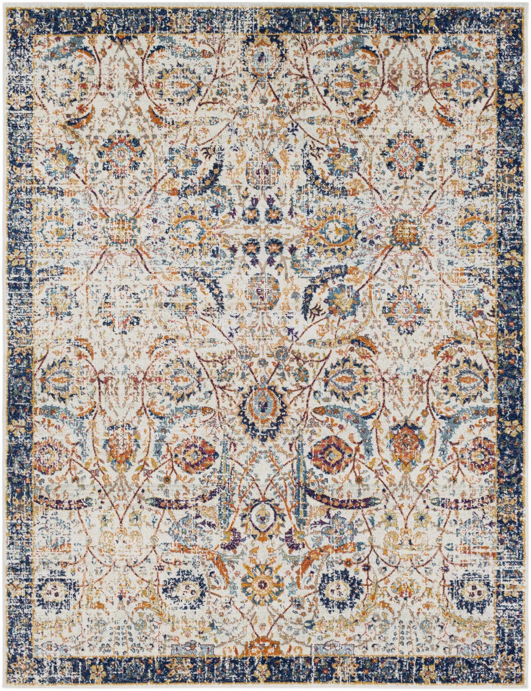 Traditional Turkish Design Beige, Navy, Mustered, Gold and Pink Medium Pile Area Rug - The Rug Decor