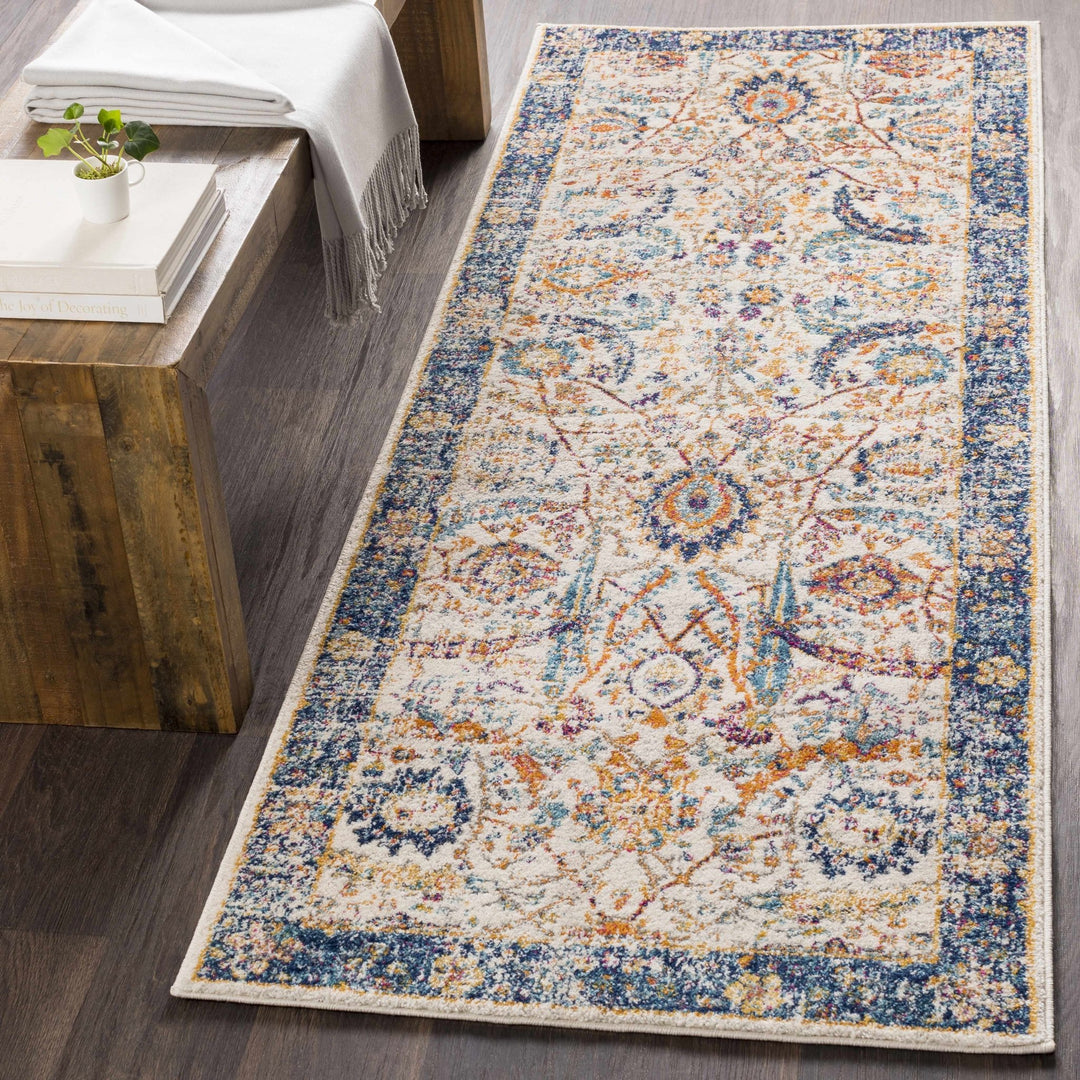 Traditional Turkish Design Beige, Navy, Mustered, Gold and Pink Medium Pile Area Rug - The Rug Decor
