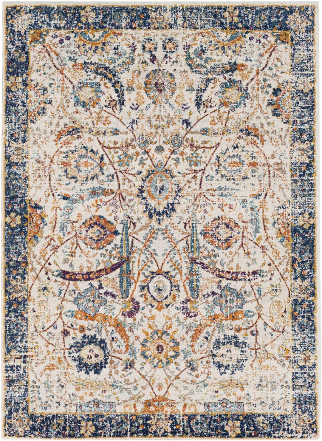 Traditional Turkish Design Beige, Navy, Mustered, Gold and Pink Medium Pile Area Rug - The Rug Decor